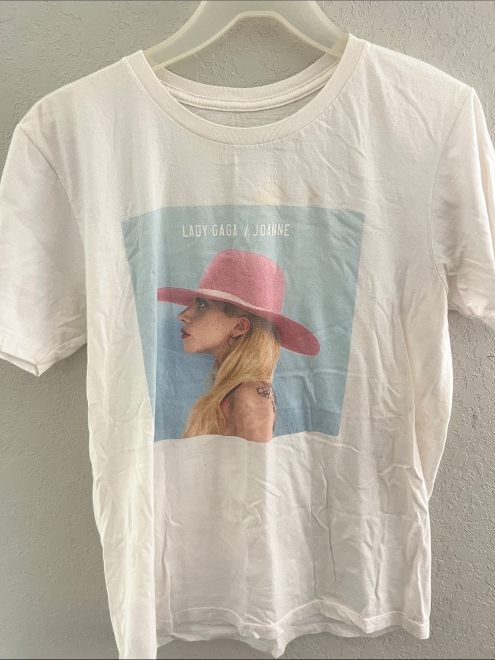 Lady Gaga Joanne Graphic Tee - White with Pink Hat Print